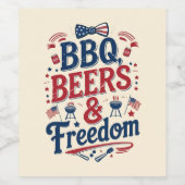 BBQ, Beers & Freedom – Retro 4th of July Vibes Weinetikett (Einzelnes Label)