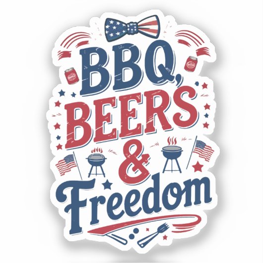 BBQ, Bier & Freiheit – Retro 4. Juli Stimmung Aufkleber (Vorderseite)