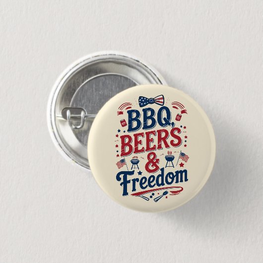 BBQ, Bier & Freiheit – Retro 4. Juli Stimmung Button (Vorne & Hinten)