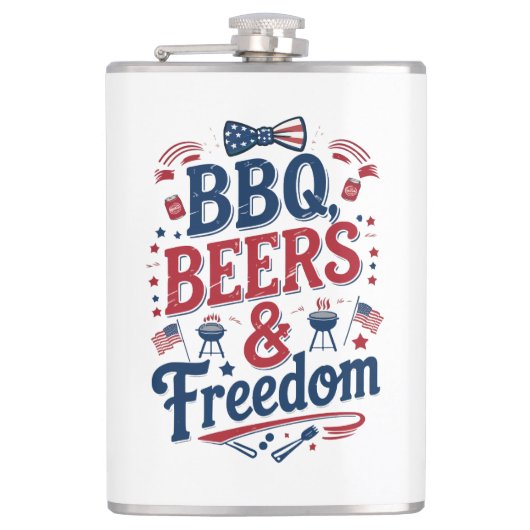 BBQ, Bier & Freiheit – Retro 4. Juli Stimmung Flachmann (Vorderseite)