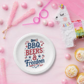 BBQ, Bier & Freiheit – Retro 4. Juli Stimmung Pappteller (Party)