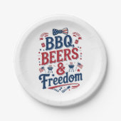 BBQ, Bier & Freiheit – Retro 4. Juli Stimmung Pappteller (Vorderseite)