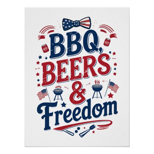 BBQ, Bier & Freiheit – Retro 4. Juli Stimmung Poster (Vorderseite)