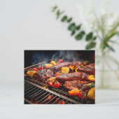  BBQ Bliss .Array of sizzling meats and vegetables Postkarte (Stehend Vorderseite)