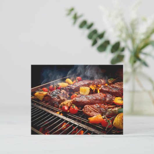  BBQ Bliss .Array of sizzling meats and vegetables Postkarte (Stehend Vorderseite)