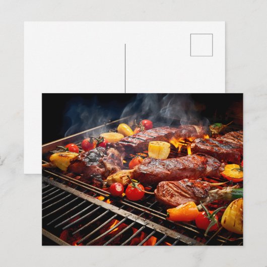  BBQ Bliss .Array of sizzling meats and vegetables Postkarte (Vorne/Hinten)
