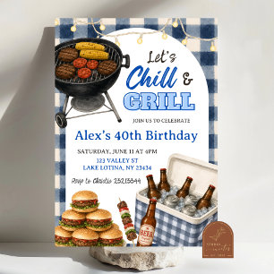BBQ Blue Gingham Grill und Chill Geburtstag Einladung