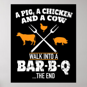 BBQ Ein Schwein ein Huhn und eine kuhmilde GRILL Poster