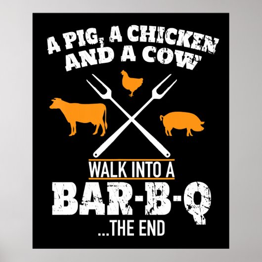 BBQ | Ein Schwein ein Huhn und eine kuhmilde GRILL Poster (Vorne)