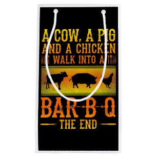 BBQ Eine Kuh, ein Schwein und ein Huhn laufen in Kleine Geschenktüte