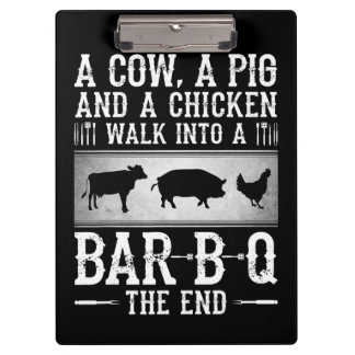 BBQ | Eine Kuh, ein Schwein und ein Huhn laufen in Klemmbrett