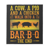 BBQ | Eine Kuh, ein Schwein und ein Huhn laufen in Notizblock (Vorderseite)