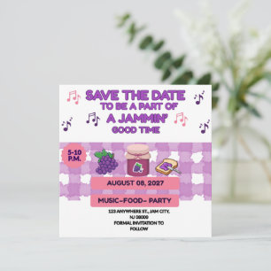BBQ-FAMILIENTREFFEN LILA WEIß 5,25 X 5,25 JAM ON SAVE THE DATE