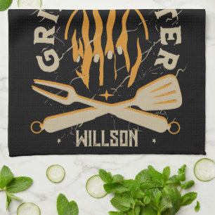 BBQ-Flamme Vintage-Grill-Typografie Geschirrtuch