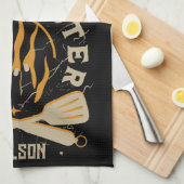 BBQ-Flamme Vintage-Grill-Typografie Geschirrtuch (Viertel Falte)