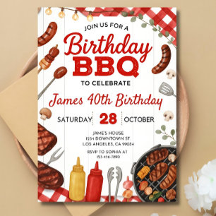 BBQ-Geburtstagseinladung: Rote Gingham-Grillparty Einladung
