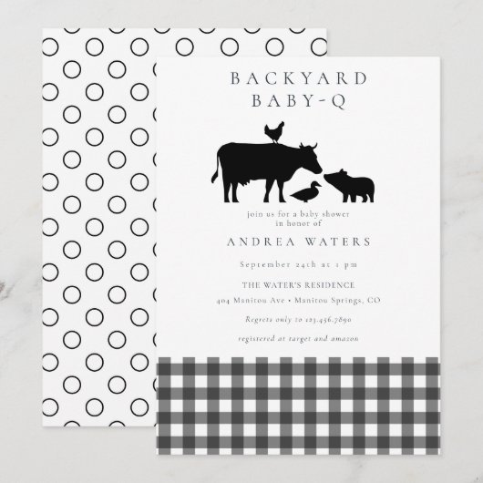 BBQ | Gingham Black | Rustikale Babydusche Einladung (Vorne/Hinten)