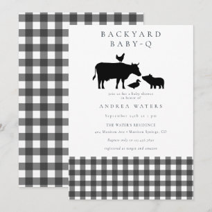 BBQ Gingham Black Rustikale Babydusche Einladung