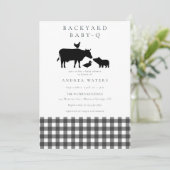 BBQ | Gingham Black | Rustikale Babydusche Einladung (Stehend Vorderseite)