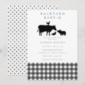 BBQ | Gingham Black | Rustikale Babydusche Einladung (Vorne/Hinten)