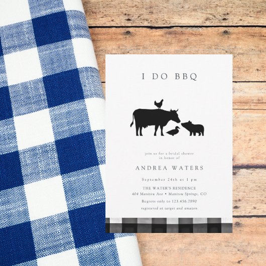 BBQ | Gingham Black | Rustikales Brautparty Einladung