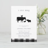 BBQ | Gingham Black | Rustikales Brautparty Einladung (Stehend Vorderseite)