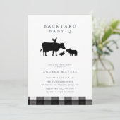 BBQ | Gingham Schwarz | Rustikale Babyparty Einladung (Stehend Vorderseite)