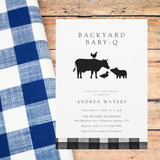 BBQ | Gingham Schwarz | Rustikale Babyparty Einladung