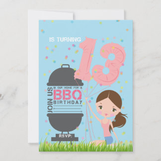 BBQ Girl 13th Birthday Invitation Einladung