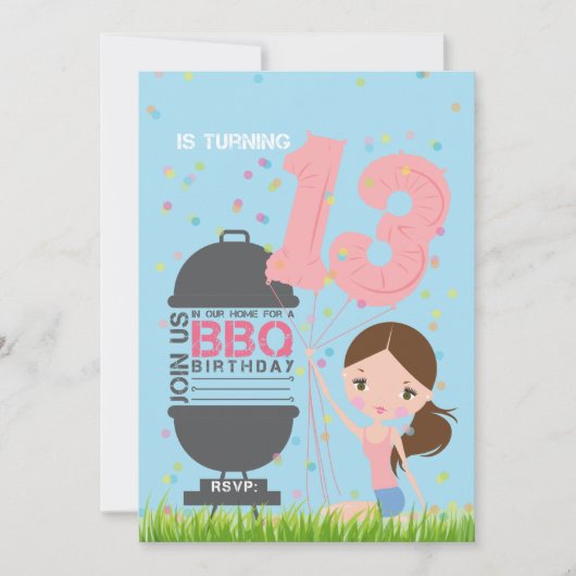 BBQ Girl 13th Birthday Invitation Einladung (Vorderseite)