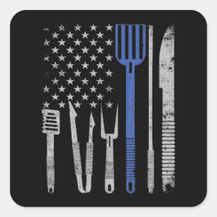 BBQ GRILLEN Grill Schweinefleisch mit US-Flagge Quadratischer Aufkleber