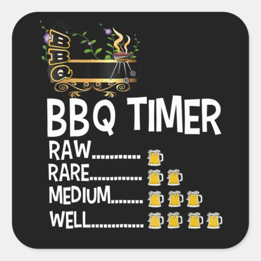 BBQ | GRILLEN Timer Barbecue Funny Grill Grillgesc Quadratischer Aufkleber (Vorderseite)