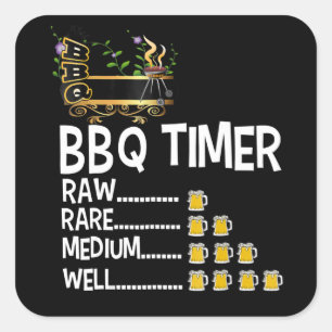 BBQ GRILLEN Timer Barbecue Funny Grill Grillgesc Quadratischer Aufkleber