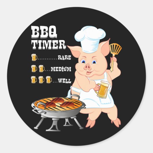 BBQ | GRILLEN Timer Pig Grill Barbecue Beer Lover Runder Aufkleber (Vorderseite)