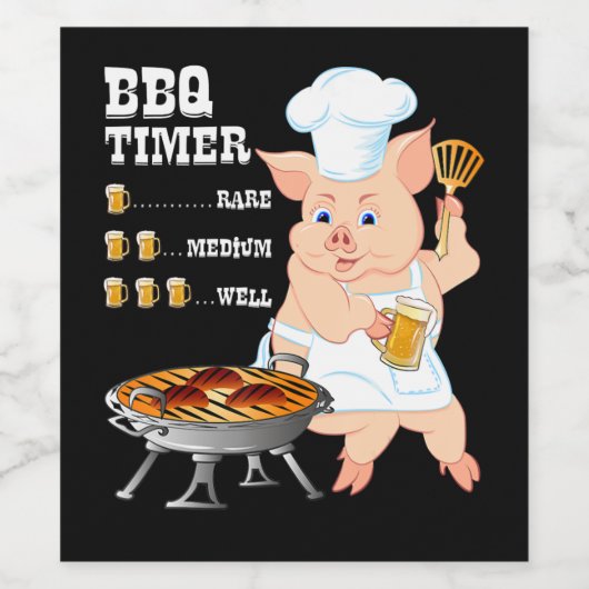 BBQ | GRILLEN Timer Pig Grill Barbecue Beer Lover Weinetikett (Einzelnes Label)