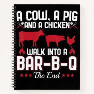 BBQ GRILLEN Vater Joh einer Kuh ein Schwein und Notizblock