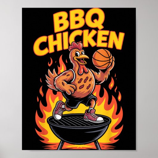 BBQ-Hähnchen Lustiges Basketball-Grill-Design Poster (Vorne)