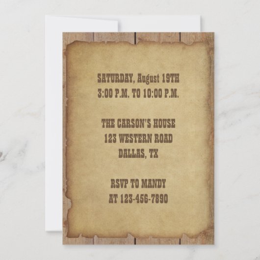 BBQ Invitation Western Style Einladung (Rückseite)