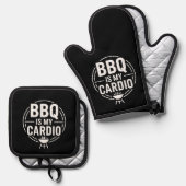 BBQ Is My Cardio Grill Dad Humor Ofenhandschuh & Topflappen-Set (Vorderseite/Rückseite)