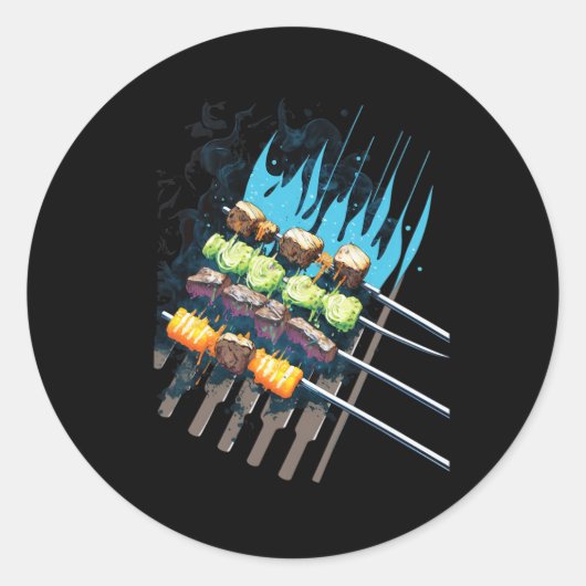 Bbq Kebyb Grill Meat Skewers Byrbeque Outdoor Gril Runder Aufkleber (Vorderseite)