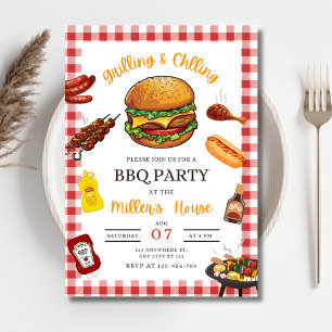 BBQ-Party-Einladung, Grillparty im Garten und Chil Einladung