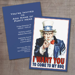 BBQ / Party-Einladung: Vintage Uncle Sam Einladung