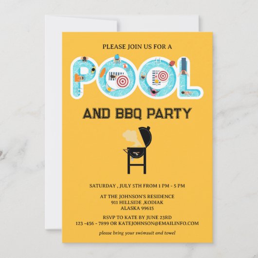 BBQ-Poolparty Einladung (Vorderseite)