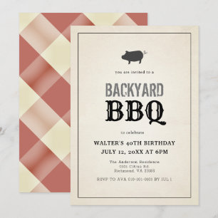 BBQ-Schweinebraten Vintage Rot Gingham Erwachsener Einladung