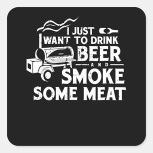 BBQ Smoking Pitmaster Gift Drink Beer Smoke Meat Quadratischer Aufkleber
