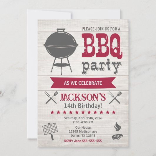 BBQ Sommer Garten Geburtstagsfeier Rustikal Einladung (Vorderseite)