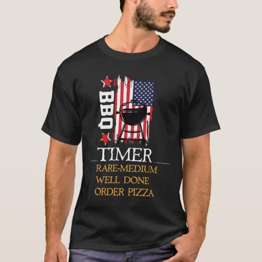 Bbq Timer Flag Funny Barbecue Grill 4th T-Shirt (Vorderseite)