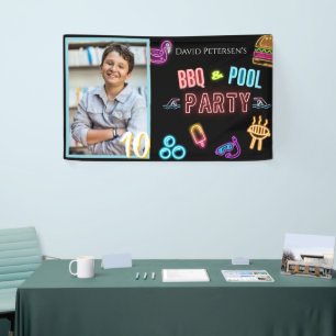 BBQ- und Poolparty-Neon-Foto-Geburtstag Banner
