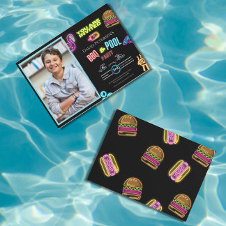 BBQ- und Poolparty-Neon-Foto-Geburtstagseinladung Einladung