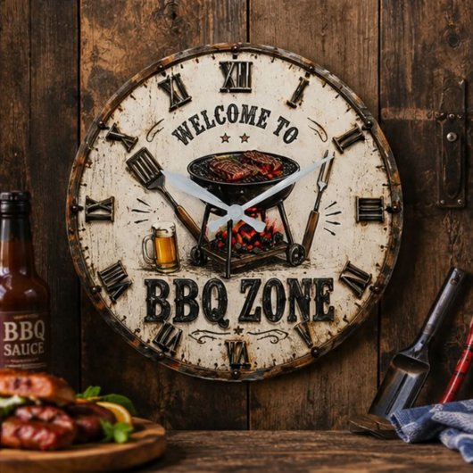 BBQ Zone Barbecue Grill Große Wanduhr